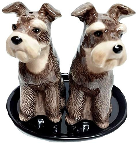 Salz und Pfefferstreuer Tiere Schnauzer Hunde Geschenk Geschirr Set Keramik 3 teilig ca 13 x 10 cm