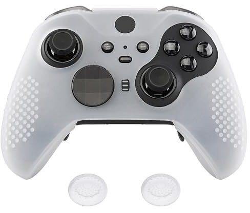 eXtremeRate PlayVital Schutzhülle Anti-Rutsch Tasche Silikon Case+2 Thumbstick Kappen Hülle für Xbox Elite Series 2/Series 2-Core Controller(Semitransparent)