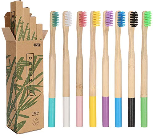 limewie 8er Pack Zahnbürste Holzzahnbürste, 100% Bio, natürliche, bunte Holzzahnbürste, Nachhaltig, biologisch abbaubare Holzzahnbürsten