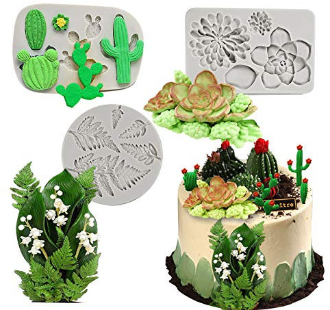 Palksky, stampo in silicone per cactus fondente e foglie grasse per caramelle, foglie di felce, stampo per decorazioni per tazze, torte, argilla polimerica
