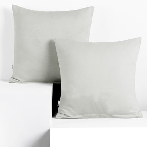 DecoKing 2 Kissenbezüge 80x80 cm Jersey 100% gekämmte Baumwolle Amber | Reißverschluss Silber
