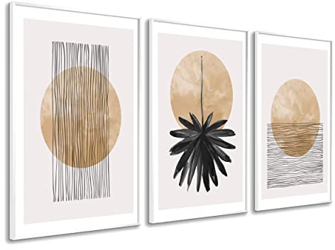 DekoArte - Cuadros decoracion salon modernos PLAYA MINIMALISTA 50x70 cm x3 piezas - Cuadros con marco blanco incluido