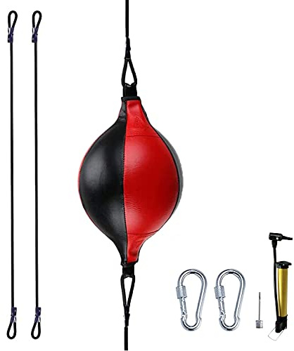 HUINING - Palla da boxe universale a doppia punta, in pelle, per MMA Muay Thai, per allenamento a soffitto, colore: nero e rosso