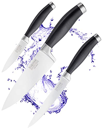 Sabatier 3-Piece Kitchen Knife Set – Chef, All-Purpose, and Paring Knives with Stainless Steel Blades and Matt Black Handles