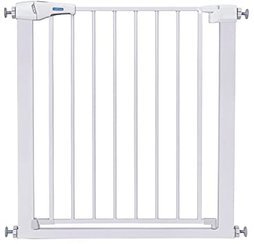 Nobleza - Barrera de Seguridad para Niños con Sistema de Cierre Automático, Sin Necesidad de Taladrar, Barrera de presión para bebés y Perros para escaleras y Puertas, Apertura de 75-82 cm, Blanco