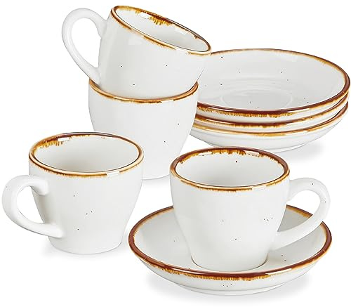 ONEMORE Espressokoppar med fat, 70 ml demitasse-koppar i porslin – set med 4, krämvit