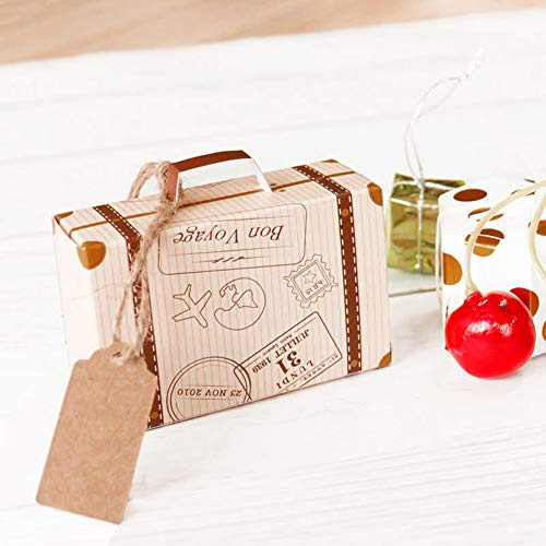 50 Stück Koffer Geschenkboxen Vintage Kraft Geschenkbox Süßigkeiten Geschenktüte für Reisen, Mini Koffer Geschenkbox mit Tags und Sackleinen Schnur für Hochzeit/Reise Themenparty