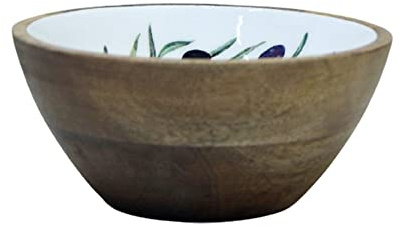 Jeanne d'Arc Living VAN DEURS Bol de Service en Bois de Manguier Émaillé Bleu DIAMOND Mango Peong Oil Rose Diamètre 17 x 7 cm