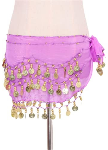 CSSOL Lady Bauchtanz Röcke Bauchtanz Kostüm Hüfttuch Accessoires 3-Reihiger Gürtelrock Mit Goldmünzen Taille Tanzübungskleidung,Lila,M