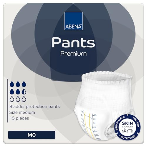 Abena Pants Premium Pull-Up Incontinence Pants, Eco-Labelled Incontinence Pants for Men & Women, Discreet, Protective, Breathable, Comfortable - Medium 0, 80-110cm Waist, 900ml Absorbency, 15PK