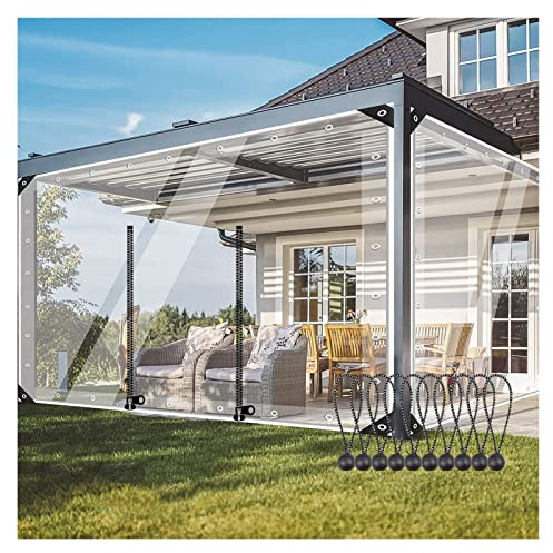 Cortina de Lona Transparente Exterior, Paneles Laterales de Lona Impermeable, con Puertas de Cremallera, Cortinas de Lluvia de PVC, para Pérgolas Patio Porches Carports Gazebos ( Color : WxH , Tamaño