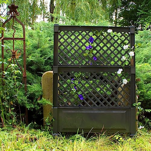NYVI Spalier mit Erdspießen NYVIGreen 140x100 cm - Rankgitter aus wetterfestem & recyceltem Kunststoff - Rankhilfe - Pflegeleicht, Steckmontage ohne Werkzeug, Farbe:Anthrazit