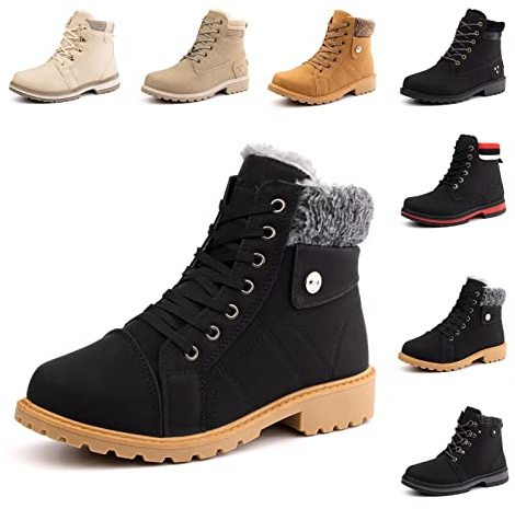 Stivali Donna Invernali Scarpe da Neve Scarponcini Donna Stringati Stivaletti Invernali Snow Boots Stivali da Neve Caviglia Boots Outdoor Neri 39 EU