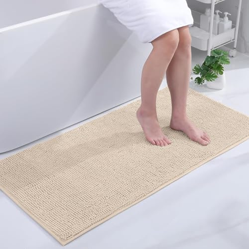 Homaxy Chenille Badezimmerteppich rutschfeste Badematte Waschbar Badteppich Weich Badvorleger Saugfähige Duschvorleger für Badezimmer - 60x120 cm, Beige
