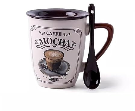 GRFIT Tasse de Café Tasse à café de Luxe européenne Cappuccino Latte Tasse en céramique Vintage avec cuillère à Couvercle Tasse a Cafe Expresso (Color : B)