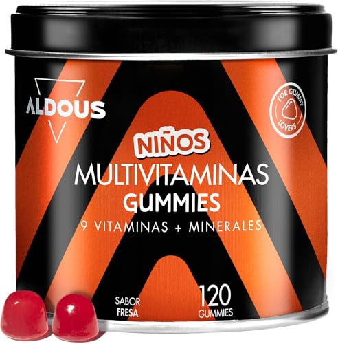 Multivitaminico per Bambini - 120 Caramelle Gommose Gusto Fragola - 12 Vitamine e Minerali - Multivitaminico Completo - Integratore Difese Immunitarie - Energia, Crescita e Vitalità - ALDOUS