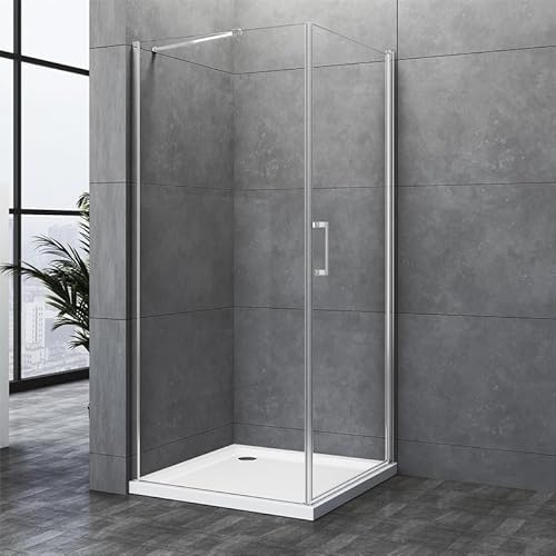 Duschkabine Eckeinstieg 90x90x195cm Pendeltür Duschabtrennung mit Seitenwand, Glas Schwingtür Duschwand aus 6mm ESG Nano Sicherheitsglas, Duschtür 90cm Seitenwand 90cm