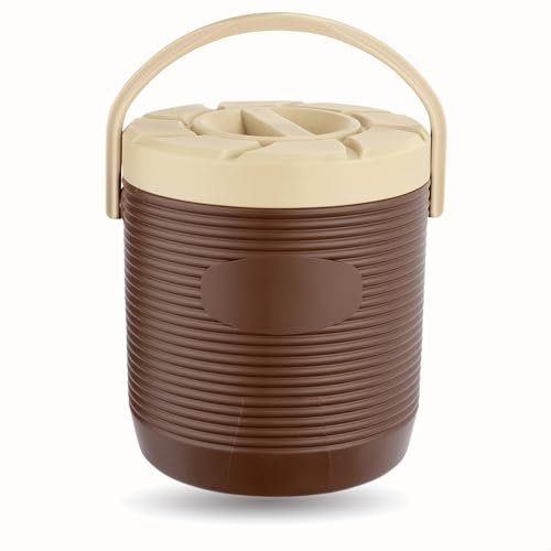 Kerafactum 12L Edelstahl Thermobehälter Thermo Essenträger Behälter mit Kunststoffhülle Stoßfest temperaturerhaltend hygienisch mit Tragehenkel & sicherem Schraubdeckel Braun