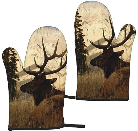 Ofenhandschuhe, Elch, Backhandschuhe, 2er-Set, hitzebeständige Küchenhandschuhe, Damen und Herren, Kochen, Grillen, Grillen, Mikrowelle