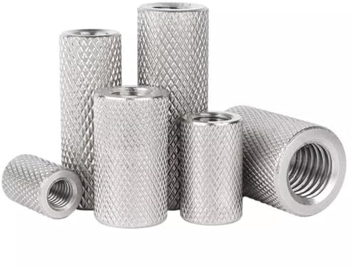 Gewindeeinsätze for Holz, M12 runder Abstandshalter, zweiseitiges Innengewinde, runde Rändelmuttern, Gewindekupplungen, Edelstahl, 4 Stück (M12 x 30 mm) (Color : Silver, Size : M12 x 40 mm)