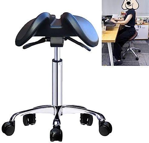 Bürolift-Sattelhocker im geteilten Stil, drehbarer hydraulischer medizinischer Rollstuhl, ergonomischer Sattelstuhl auf Rädern für Zahnarzt-Friseur (Größe: 45–60 cm (17,7–23,6 Zoll) Höhe)