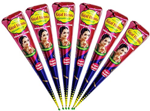 Kajal Brown Natural Organic Mehndi Indian Henna Tattoo Cones (6 Cones)