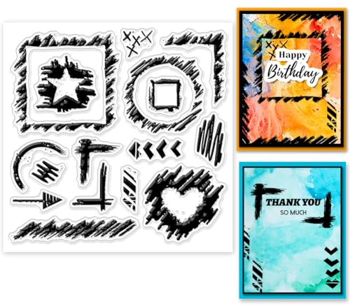 GLOBLELAND Graffiti Rand Klarstempel Zum Kartenbasteln, Gebrochene Texturen, Klarer Silikonstempel, Ecken, Herzen, Sterne, Rahmen, Silikon Klarstempelsiegel Für DIY Scrapbooking, Journal, Album Dekor