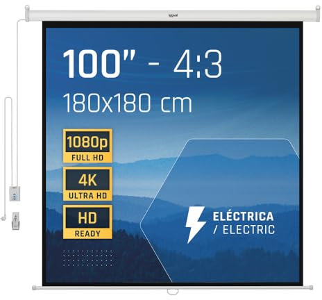 iggual Pantalla Proyección 100 Pulgadas Eléctrica Enrollable -Cuadrada 1:1 -Caída Ajustable -Mando Distancia e Interruptor Aux- Apto Pared/Techo -Compatible 4k y Cualquier Proyector (180x180cm)