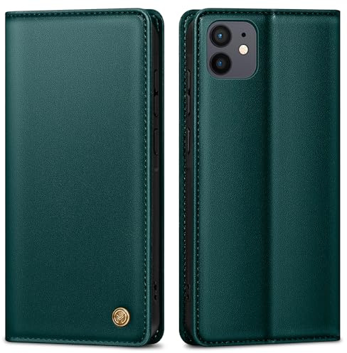 AIMOYU Handyhülle für iPhone 12 Hülle,Premium Lederhülle Schutzhülle Tasche für iPhone 12 Pro Hülle Wallet Kartenfach Standfunktion Klappbar Flip Case für iPhone 12/12 Pro Hülle,BlauGrün