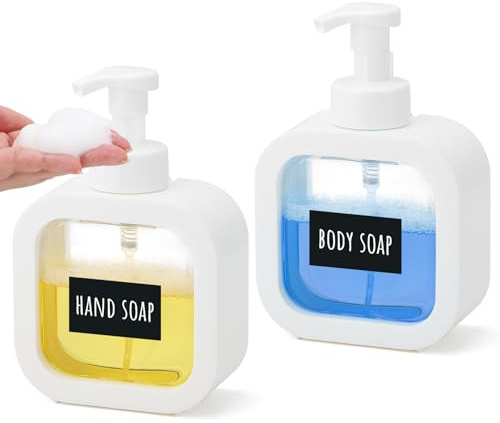 Segbeauty Dispensador Jabon Baño Blanco, 2 Piezas 500ml Dispensador Gel y Champu Ducha, Botella para Espuma de Plástico, Dosificador Jabon con Bomba de Espuma