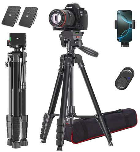 Kamera Stativ, Lusweimi 187cm Aluminium DSLR Stativ mit 360° Panorama Fluidkopf und 2 QR-Platten für Sony/Nikon/Canon, Telefonstativ mit Handyhalter/Fernbedienung, Für Tiktok, Vlog (Black)
