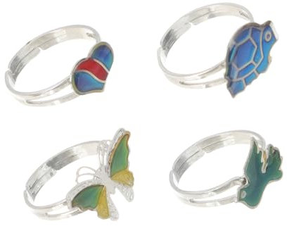WRITWAA 4stücke Verstellbare Farbwechsel Ringe Für Junge Mädchen Und Damen Thermochrome Emotionale Mood Ringe Mit Niedlichen Tiermotiven Leichtes Material Für Partys Und Alltag