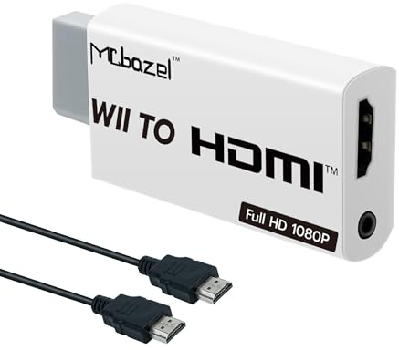 Mcbazel Wii to HDMI Adapter with 1.5m HDMI Cable, Supports All Wii Display Modes, Includes 3.5mm Audio Output, Wii HDMI Adapter for Smart TV, Wii to HDMI Converter for Nintendo Wii