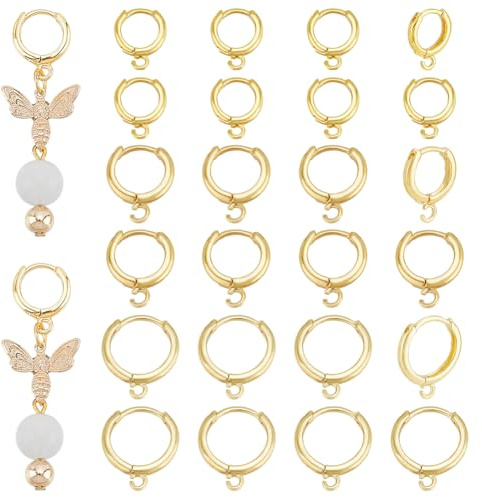 PH PandaHall 30 pz 3 stili Ganci per Orecchini A Leva Rotondi Ganci per Orecchini A Cerchio Placcati In Oro 18K Orecchini A Cerchio con Ganci per Orecchini A Cerchio con Ganci per Orecchini