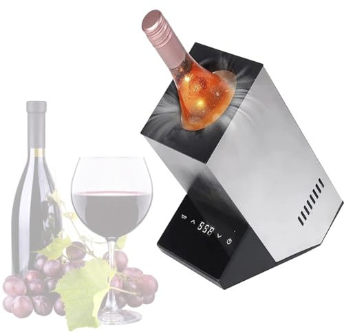 HYWQWJUK Enfriador de Vino eléctrico, Enfriador de Vino portátil para una Sola Botella de 41 °F a 64 °F para Vino Tinto, Blanco, champán, espumoso, Enfriador de Vino sin Hielo(Silver)