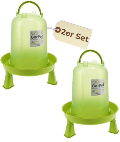 2er Set Hühnertränke mit Füßen Geflügeltränke mit Standfüßen Stand Füßen Wassertränke Hühnertränke automatisch Stülptränke Hühner Tränke grün 3 L