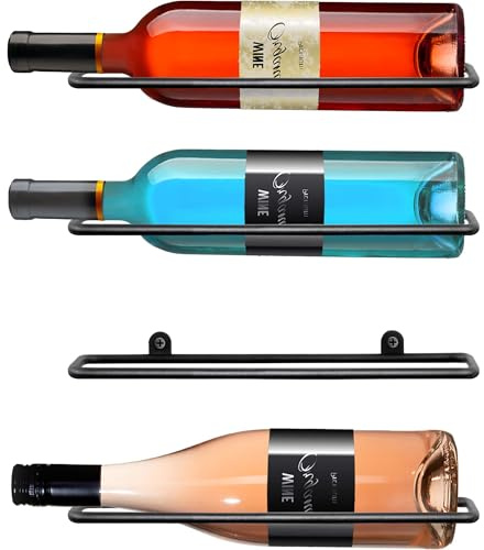 FLstudio Wall Mounted Wine Rack: Wall Mount Wine Rack – Holds 4 Bottles – Black Metal Hanging Wall Wine Bottle Holder Organizer for Kitchen, Bar, Wine Cellar, Home Storage