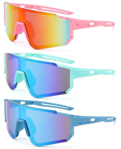 3 Stück Schnelle Brille, Sonnenbrille, Fahrradbrille, Polarisierte UV400 | Winddichte Polarisierte Fahrradbrille, Sportbrille Laufbrille, Radfahrer Brille für Outdoorsport Radfahren Fahren Laufen Golf