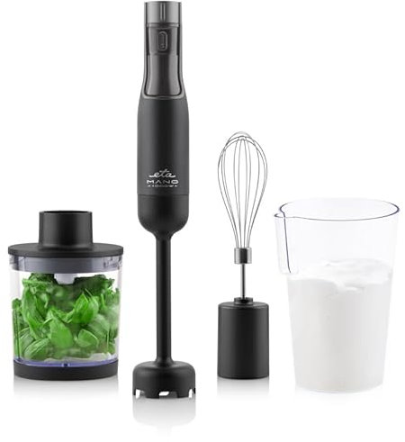 ETA Stabmixer Mano I Stabmixer-Set mit Zubehör I 1000 W I DC-Motor I 9 Geschwindigkeiten I LCD-Display I Titanmesser & ergonomischer Griff I inkl. Zerkleinerer, Schneebesen & Mixbecher I Schwarz