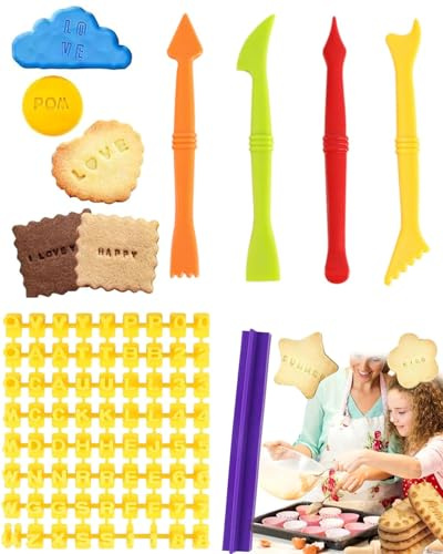 KGDUYC Stampi ad espulsione per biscotti,Stampini per Pasta di Zucchero Lettere Cake Design,Stampo Biscotti Timbro Stampi Biscotti Lettere/Stampini Alfabeto Cookie Stamp,Con 4 strumenti di incisione
