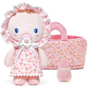 LeyaDoll Mini Baby Doll & Cradle Set 9, First Birthday Gift for 1+ Girls | 23cm dress-up baby doll with soft accessories,including a pacifier,towel and cradle,ideal for baby showers