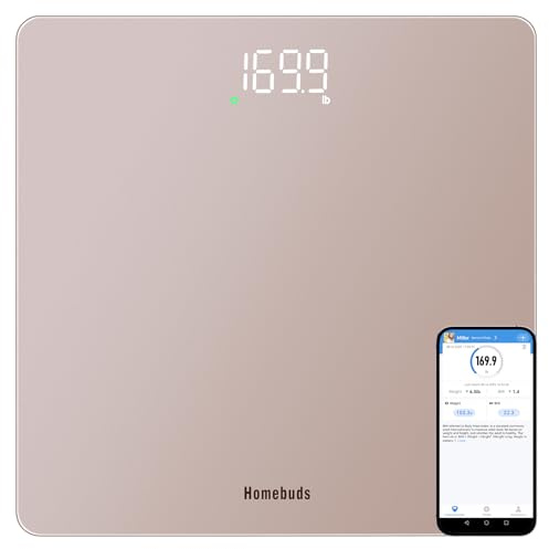 Homebuds Smart Scale for Body Weight, Precision 0.1lb by Our Professional Factory Since 2001, Digital Weight Scale Step-On and Bright LED, App Sync with Weights and BMI, 400lb/182kg, Rose Gold