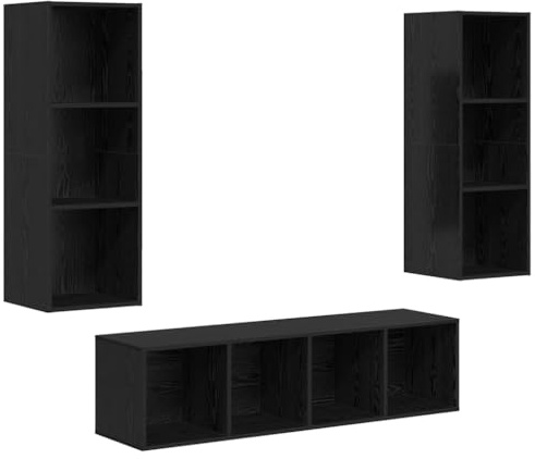 vidaXL TV Cabinet Set Wall-mounted 3 pcs Black oak 37 x 37 x 142.5 cm, Modern Living Room Shelving, Modular Cube Storage, Wall-Mounted Indoor Organization, Space Saver Open Shelf Design