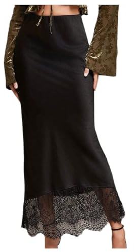 Floerns Women's Elegant Lace Maxi Skirt Low Rise Formal Wedding Guest Fishtail Skirt Black Medium