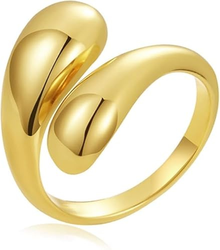 Dryxog Anillo Mujer Ajustable Anillos Acero Inoxidable Mujer Antiestres Abiertos Pulgar Chunky Apilables Dedos Anillo Pulgar Forma de Lágrima Oro Niñas Hipoalergenicos Anillos de Compromiso