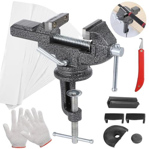 Vestamore Adjustable Golf Club Grip Vise Kit, 360° Rotating Shaft Puller with Hook Cutter, 20 Double-Sided Tapes, Rubber Sleeve for Easy Regripping