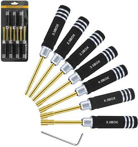 Craznick 7 st metrisk sexkantsskruvdragarset 2,0 mm 2,5 mm 3,0 mm 3,5 mm 4,0 mm 4,5 mm 5,0 mm RC verktygssats hylsnyckel för axial SCX24 hjulfäste RC-modeller, bil, båt