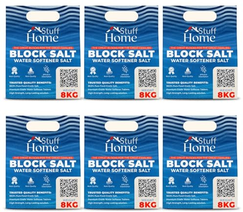Home Stuff Dishwasher Salt Blocks – 6 Pack (48 kg Total) – High-Purity Water Softening Salt for Limescale Prevention & Superior Cleaning – Compatible with All Dishwashers