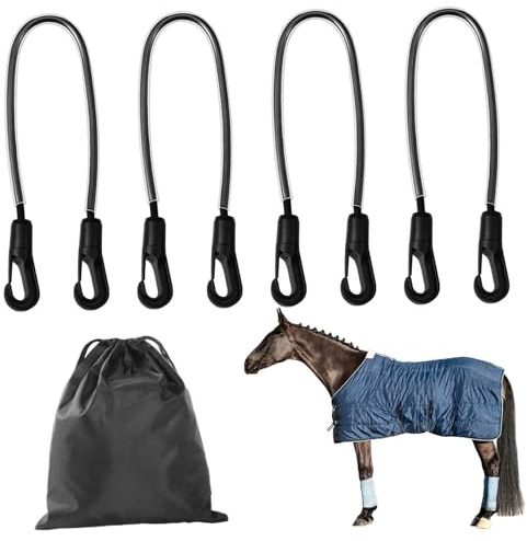 Jorzer Correas para Las piernas de la Manta del Caballo Correas elásticas de la Manta de 21-27 Pulgadas con Clips de Doble Extremo Suministros para Caballos con Bolsa 4 Uds Suministros para Mascotas.
