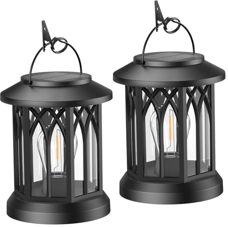 BUCASA Solar Lights Outdoor Garden, 2 Pack Solar Lanterns with LED Bulds, Hanging Garden Lights Waterproof Garden Ornaments Outdoor Lantern Lights for Decoration Yard Pathway Patio